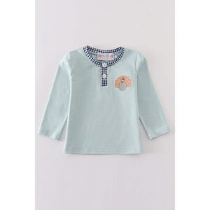 Green turkey embroidery boy top